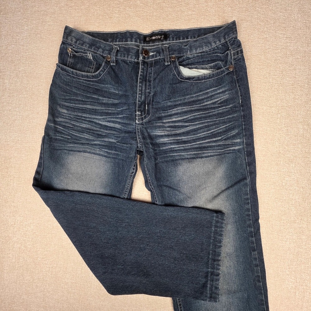 Kemistry‎ Mens Straight Leg Blue Jeans Studded Back Pockets 36x30 Y2K Style